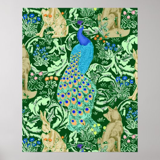 Art Nouveau Peacock Print, Forest Green Poster (Voorkant)