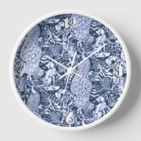 Art Nouveau Peacock Print, Navy and White