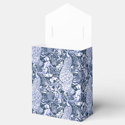 Art Nouveau Peacock Print, Navy and White Bedankdoosjes (Geopend)