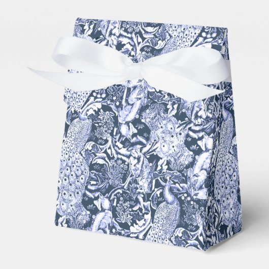 Art Nouveau Peacock Print, Navy and White Bedankdoosjes (Voorkant Zijde)