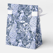 Art Nouveau Peacock Print, Navy and White Bedankdoosjes (Achterkant)