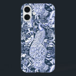 Art Nouveau Peacock Print, Navy and White iPhone 16 Plus Hoesje<br><div class="desc">Kunst Nieuw-veau patroon gebaseerd op een  wandtapijt van William Morris geïnspireerd weefsel waarin een bosgebied met pauzes,  hazen en vossen wordt afgebeeld</div>