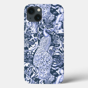 Art Nouveau Peacock Print, Navy and White Case-Mate iPhone Case