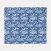 Art Nouveau Peacock Print, Navy and White Fleece Deken (Voorkant (Horizontaal))