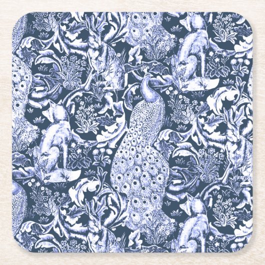 Art Nouveau Peacock Print, Navy and White Kartonnen Onderzetters (Voorkant)