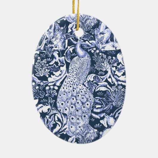 Art Nouveau Peacock Print, Navy and White Keramisch Ornament (Achterkant)