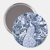 Art Nouveau Peacock Print, Navy and White Magneet (Voorkant / Achterkant)