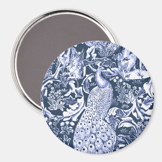 Art Nouveau Peacock Print, Navy and White Magneet (Voorkant / Achterkant)