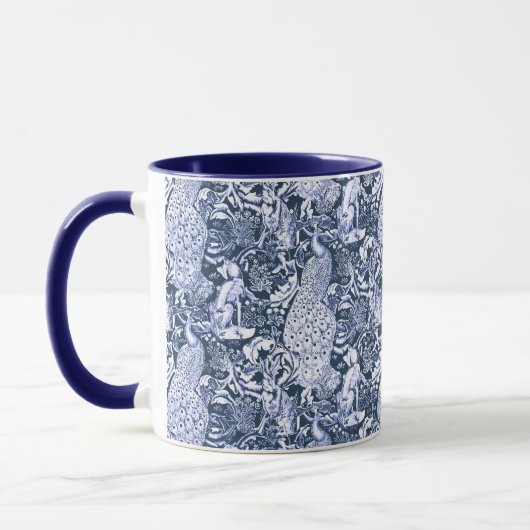 Art Nouveau Peacock Print, Navy and White Mok (Links)