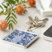 Art Nouveau Peacock Print, Navy and White Sleutelhanger (Zijkant)
