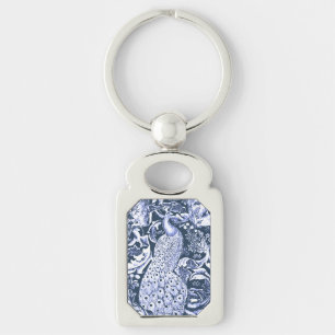 Art Nouveau Peacock Print, Navy and White Sleutelhanger