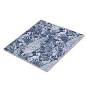Art Nouveau Peacock Print, Navy and White Tegeltje (Zijkant)