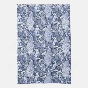 Art Nouveau Peacock Print, Navy and White Theedoek