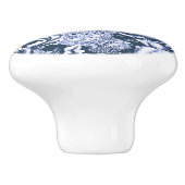 Art Nouveau Peacock Print, Navy Blue en White Keramische Knop (Zijkant)