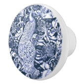 Art Nouveau Peacock Print, Navy Blue en White Keramische Knop (Rechts)