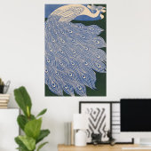  Art Nouveau Peacock Print, Retro Blue Poster (Thuiskantoor)