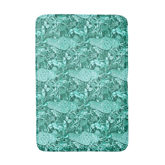 Art Nouveau Peacock Print, Turquoise en Aqua Badmat (Voorkant Verticaal)