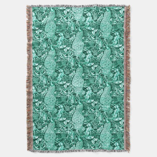 Art Nouveau Peacock Print, Turquoise en Aqua Deken (Voorkant Verticaal)