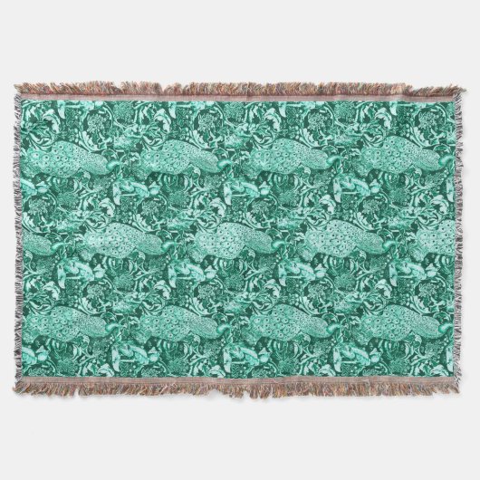 Art Nouveau Peacock Print, Turquoise en Aqua Deken (Voorkant)