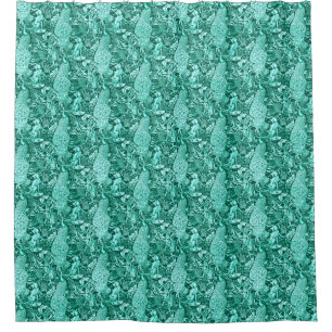 Art Nouveau Peacock Print, Turquoise en Aqua Douchegordijn
