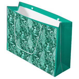 Art Nouveau Peacock Print, Turquoise en Aqua Groot Cadeauzakje