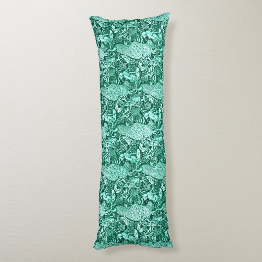 Art Nouveau Peacock Print, Turquoise en Aqua Lichaamskussen (Achterkant (Verticaal))