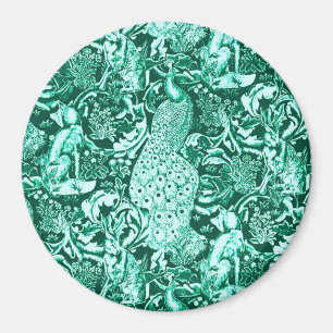 Art Nouveau Peacock Print, Turquoise en Aqua Magneet