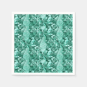 Art Nouveau Peacock Print, Turquoise en Aqua Servetten