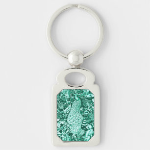 Art Nouveau Peacock Print, Turquoise en Aqua Sleutelhanger