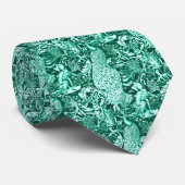 Art Nouveau Peacock Print, Turquoise en Aqua Stropdas (Opgerold)