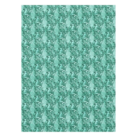 Art Nouveau Peacock Print, Turquoise en Aqua Tafelkleed (Voorkant)