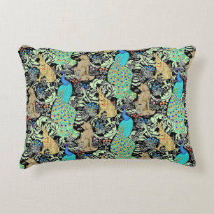 Art Nouveau Peacock Print, Turquoise & Neutrals Accent Kussen