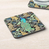 Art Nouveau Peacock Print, Turquoise & Neutrals Bier Onderzetter (Linkerzijde)