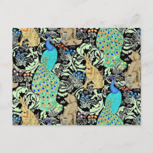 Art Nouveau Peacock Print, Turquoise & Neutrals Briefkaart