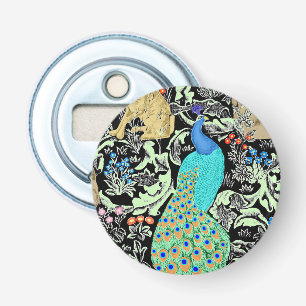 Art Nouveau Peacock Print, Turquoise & Neutrals Button Flesopener