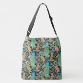 Art Nouveau Peacock Print, Turquoise & Neutrals Crossbody Tas (Achterkant)