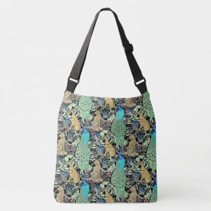 Art Nouveau Peacock Print, Turquoise & Neutrals Crossbody Tas