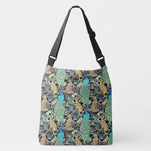 Art Nouveau Peacock Print, Turquoise & Neutrals Crossbody Tas (Voorkant)