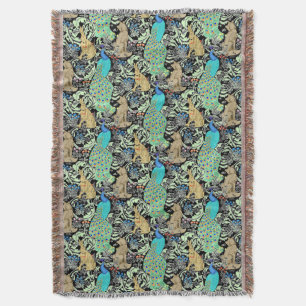 Art Nouveau Peacock Print, Turquoise & Neutrals Deken