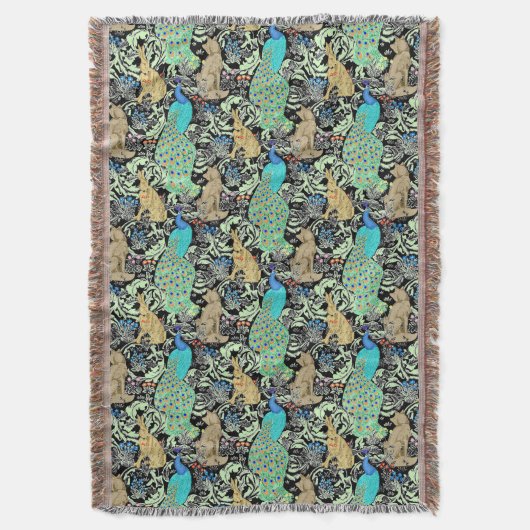 Art Nouveau Peacock Print, Turquoise & Neutrals Deken (Voorkant Verticaal)