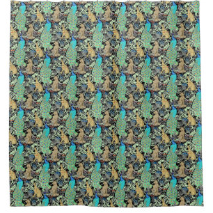 Art Nouveau Peacock Print, Turquoise & Neutrals Douchegordijn