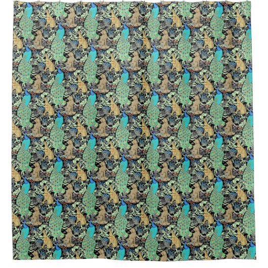 Art Nouveau Peacock Print, Turquoise & Neutrals Douchegordijn (Voorkant)