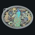 Art Nouveau Peacock Print, Turquoise & Neutrals Gesp<br><div class="desc">Kunst nieuwe patroonsluiting gebaseerd op een  wandtapijten van William Morris geïnspireerd weefsel waarin een bosgebied met pauzes,  hazen en vossen wordt afgebeeld,  digitaal gemaakt in turquoise,  groenen,  browns en een zwarte achtergrond voor het uitzien van een traditionele tapestry</div>
