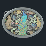 Art Nouveau Peacock Print, Turquoise & Neutrals Gesp<br><div class="desc">Kunst nieuwe patroonsluiting gebaseerd op een  wandtapijten van William Morris geïnspireerd weefsel waarin een bosgebied met pauzes,  hazen en vossen wordt afgebeeld,  digitaal gemaakt in turquoise,  groenen,  browns en een zwarte achtergrond voor het uitzien van een traditionele tapestry</div>