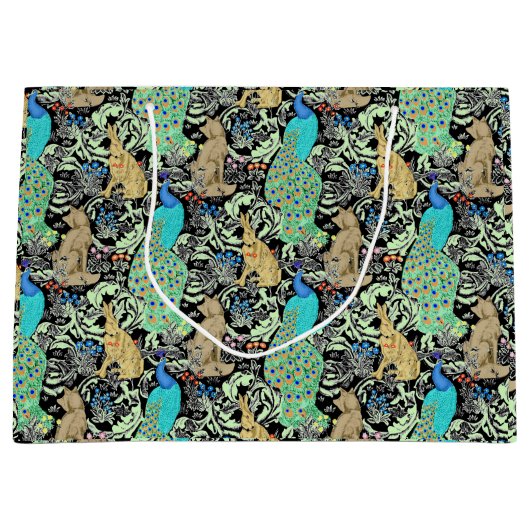 Art Nouveau Peacock Print, Turquoise & Neutrals Groot Cadeauzakje (Voorkant)