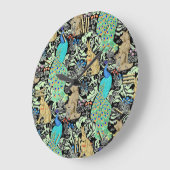 Art Nouveau Peacock Print, Turquoise & Neutrals Grote Klok (Hoek)