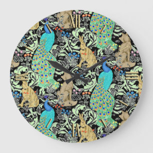 Art Nouveau Peacock Print, Turquoise & Neutrals Grote Klok