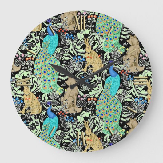 Art Nouveau Peacock Print, Turquoise & Neutrals Grote Klok (Voorkant)