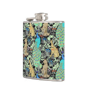 Art Nouveau Peacock Print, Turquoise & Neutrals Heupfles (Links)