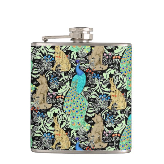 Art Nouveau Peacock Print, Turquoise & Neutrals Heupfles (Voorkant)